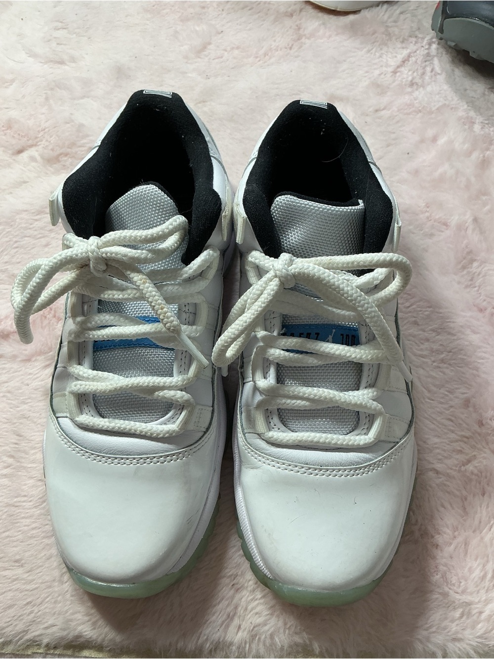 Jordan Kids White Sneakers with Black Interior and Light Blue Accent 162